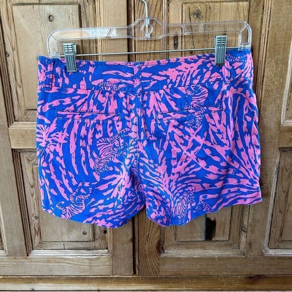 Lilly Pulitzer 0 Short Pink Blue Callahan‎ Zebra Pockets Zipper Button - Picture 7 of 12